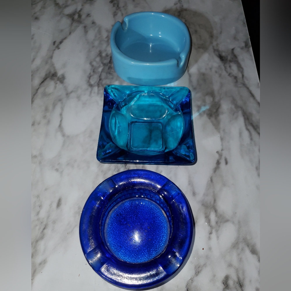 Vintage blue glass ashtray bundle small